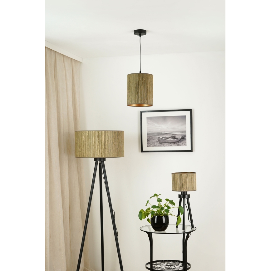 Brilagi - Ljuskrona med textilsladd BOSTON ROLLER 1xE27/15W/230V diameter 21 cm strå brun/guld
