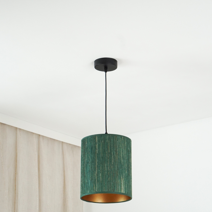 Brilagi - Ljuskrona med textilsladd BOSTON ROLLER 1xE27/15W/230V diameter 21 cm strå grön/guld