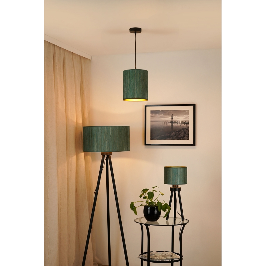 Brilagi - Ljuskrona med textilsladd BOSTON ROLLER 1xE27/15W/230V diameter 21 cm strå grön/guld