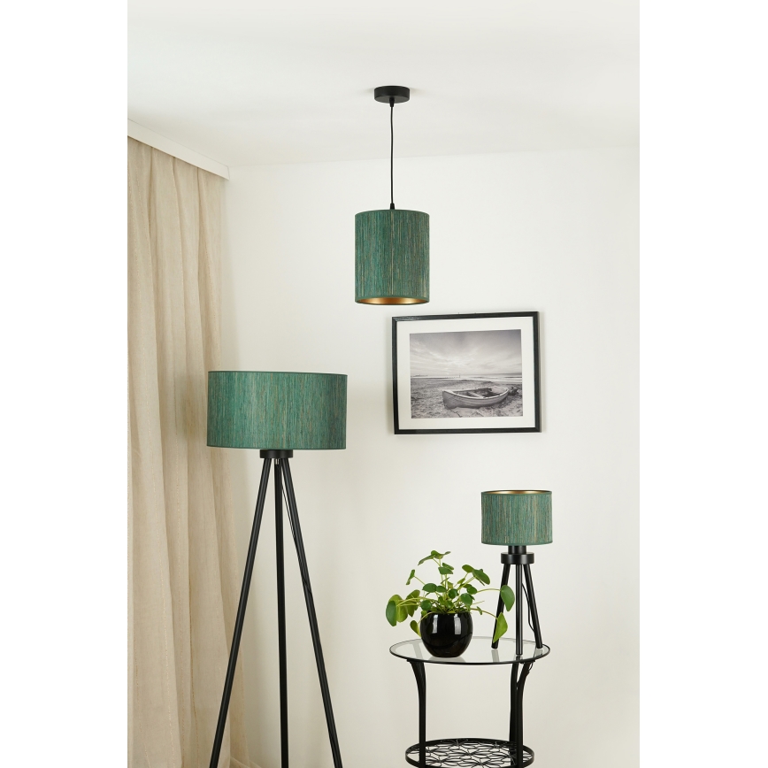 Brilagi - Ljuskrona med textilsladd BOSTON ROLLER 1xE27/15W/230V diameter 21 cm strå grön/guld