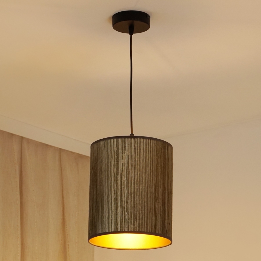 Brilagi - Ljuskrona med textilsladd BOSTON ROLLER 1xE27/15W/230V diameter 21 cm strå brun/guld