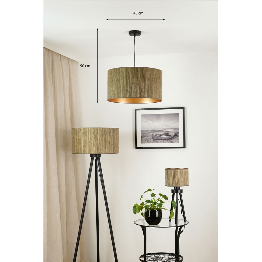 Brilagi - Ljuskrona med textilsladd BOSTON ROLLER 1xE27/15W/230V diameter 45 cm strå brun/guld