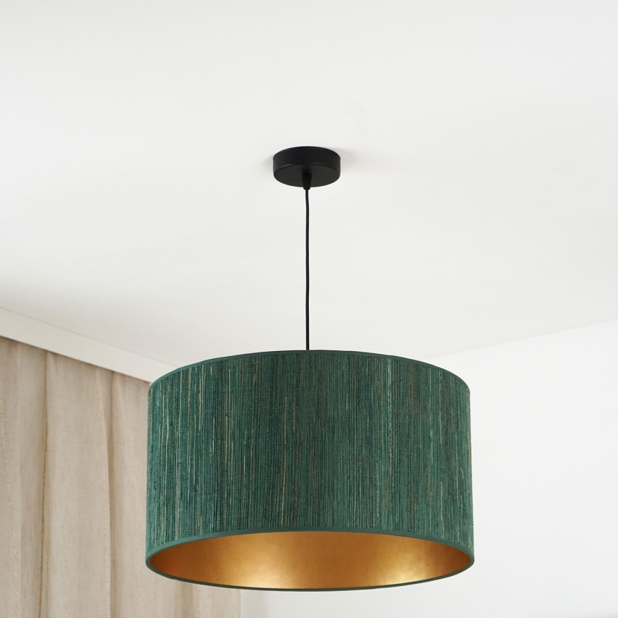 Brilagi - Ljuskrona med textilsladd BOSTON ROLLER 1xE27/15W/230V diameter 45 cm strå grön/guld