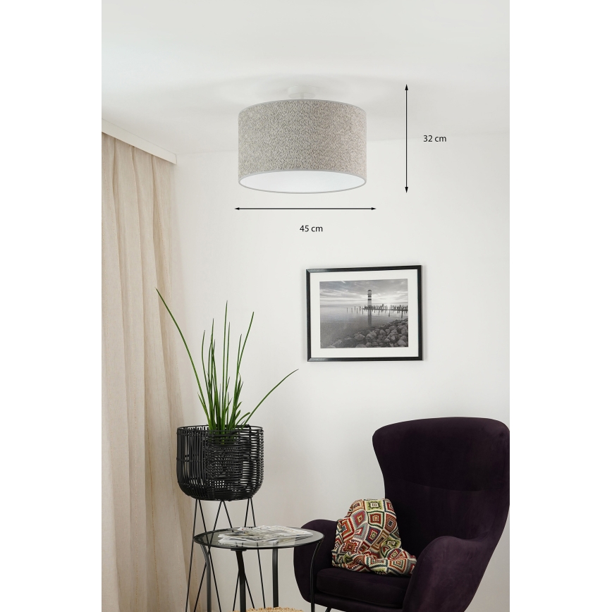 Brilagi - Ljuskrona med textilsladd BOUCLE ROLLER 1xE27/15W/230V diameter 45 cm grå