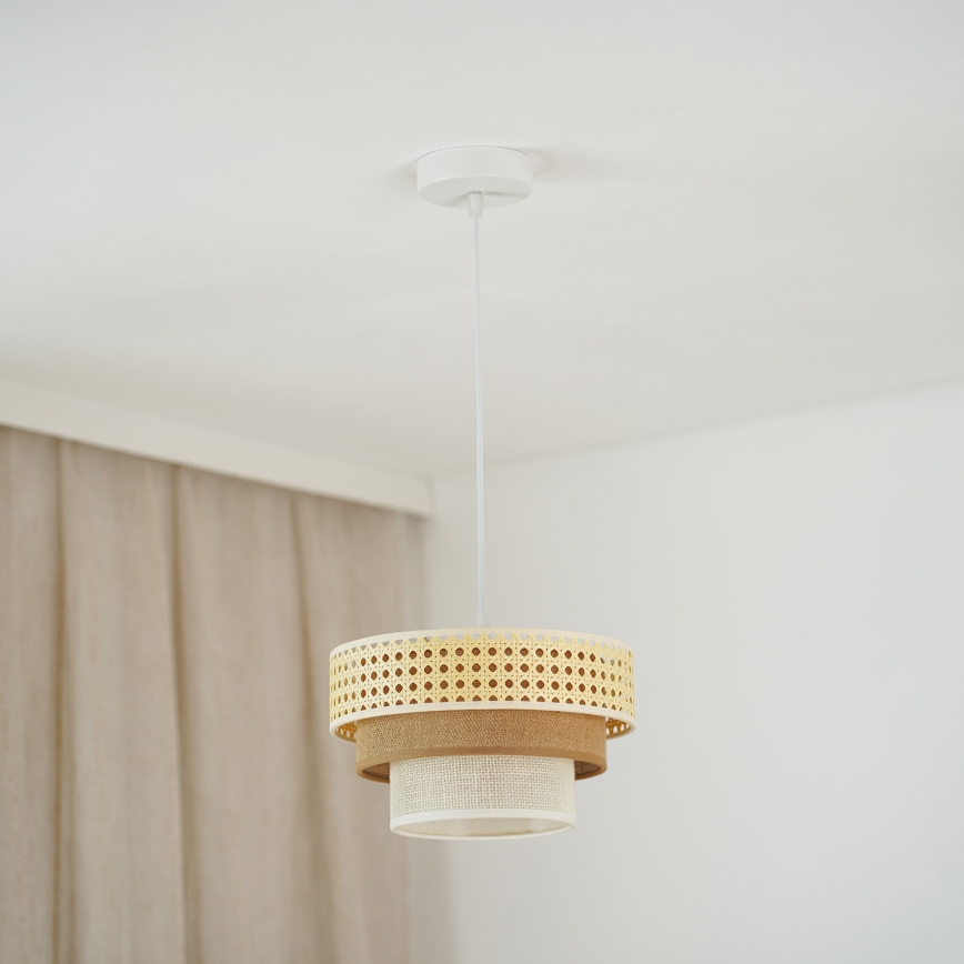 Brilagi - Ljuskrona med textilsladd CEDAR LUNETA 1xE27/15W/230V diameter 25 cm beige/brun/grädde