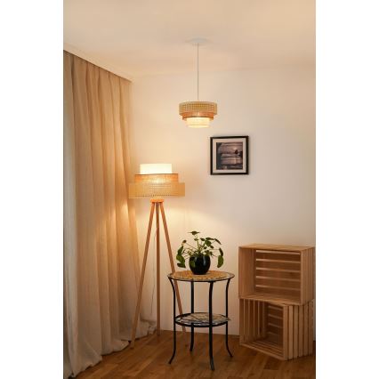 Brilagi - Ljuskrona med textilsladd CEDAR LUNETA 1xE27/15W/230V diameter 25 cm beige/brun/grädde