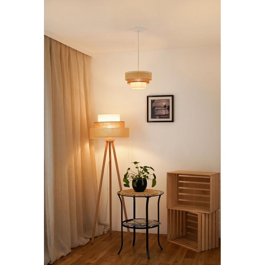 Brilagi - Ljuskrona med textilsladd CEDAR LUNETA 1xE27/15W/230V diameter 25 cm beige/brun/grädde