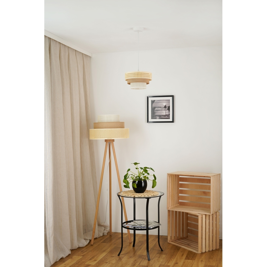 Brilagi - Ljuskrona med textilsladd CEDAR LUNETA 1xE27/15W/230V diameter 25 cm beige/brun/grädde