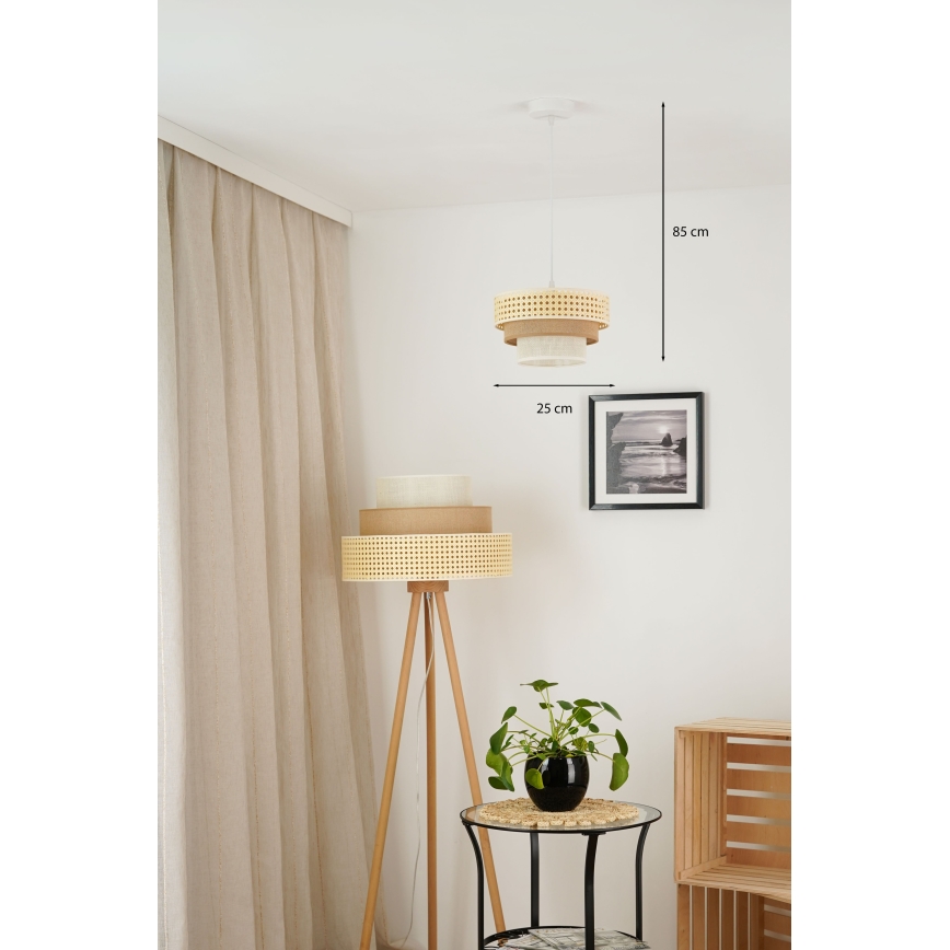 Brilagi - Ljuskrona med textilsladd CEDAR LUNETA 1xE27/15W/230V diameter 25 cm beige/brun/grädde