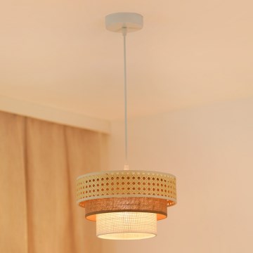 Brilagi - Ljuskrona med textilsladd CEDAR LUNETA 1xE27/15W/230V diameter 25 cm beige/brun/grädde