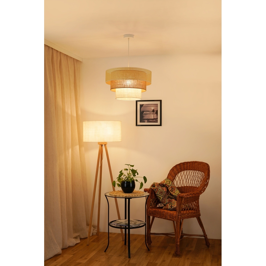Brilagi - Ljuskrona med textilsladd CEDAR LUNETA 1xE27/15W/230V diameter 45 cm beige/brun/grädde