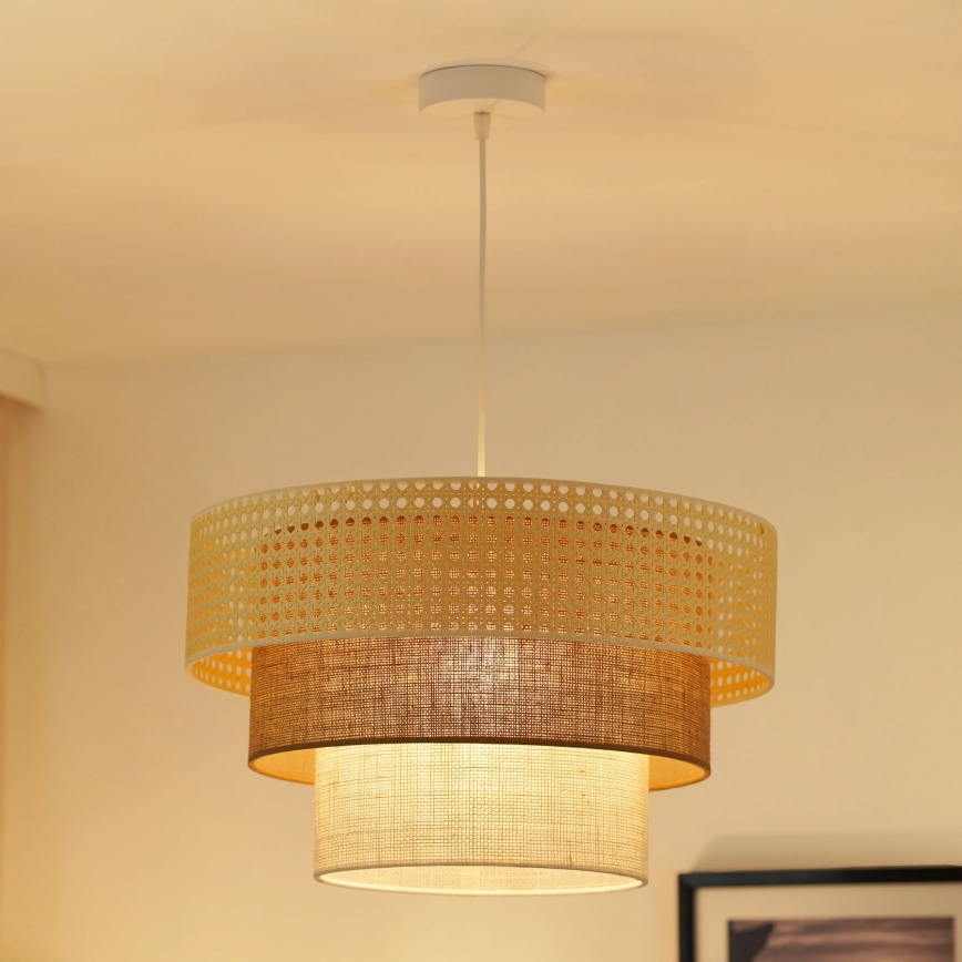 Brilagi - Ljuskrona med textilsladd CEDAR LUNETA 1xE27/15W/230V diameter 45 cm beige/brun/grädde