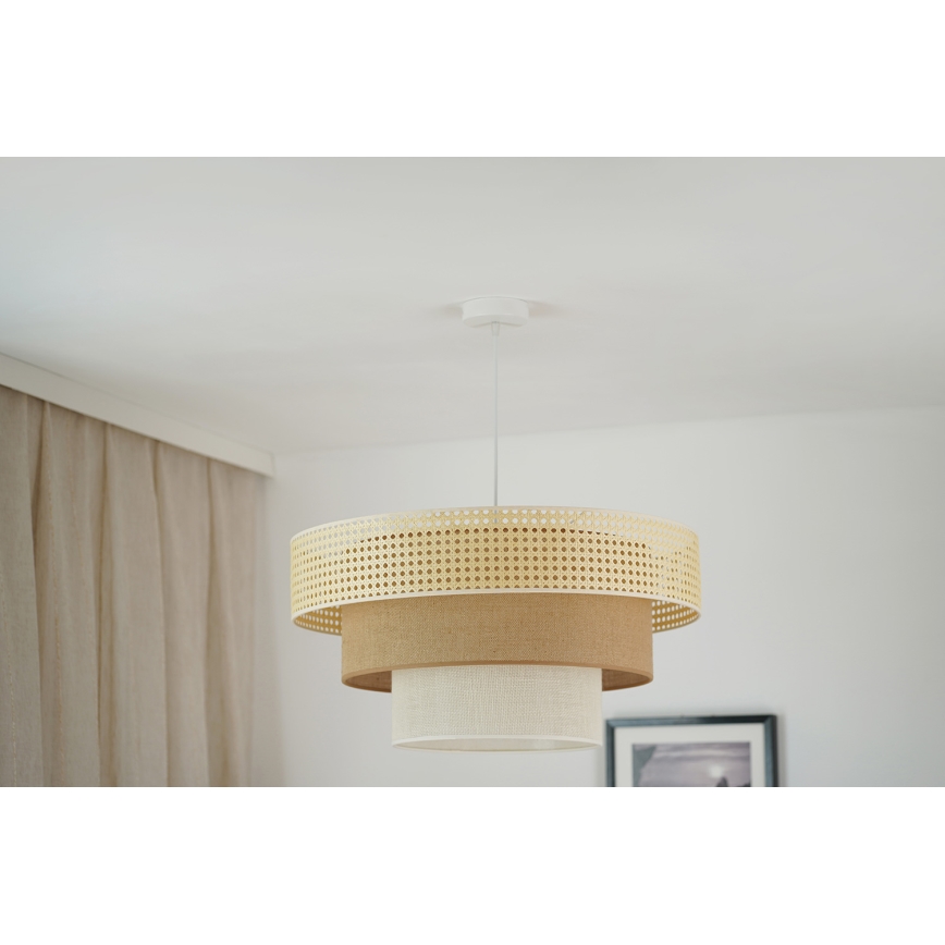 Brilagi - Ljuskrona med textilsladd CEDAR LUNETA 1xE27/15W/230V diameter 60 cm beige/brun/grädde