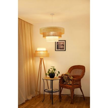 Brilagi - Ljuskrona med textilsladd CEDAR LUNETA 1xE27/15W/230V diameter 60 cm beige/brun/grädde
