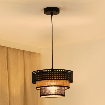 Brilagi - Ljuskrona med textilsladd DAKOTA LUNETA 1xE27/15W/230V diameter 25 cm svart/beige