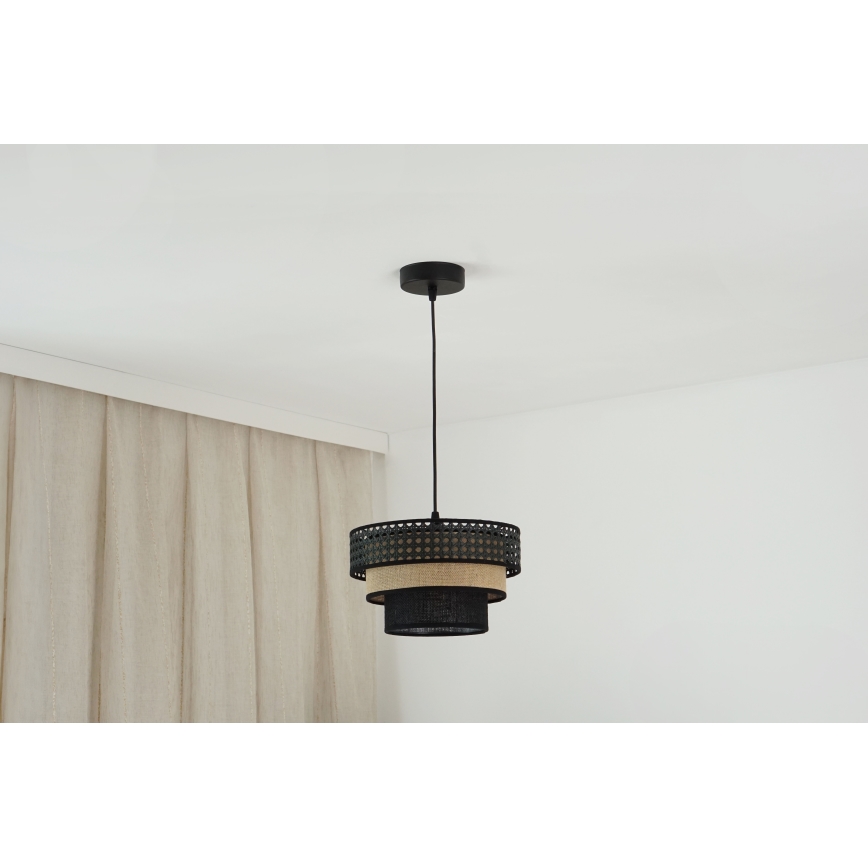 Brilagi - Ljuskrona med textilsladd DAKOTA LUNETA 1xE27/15W/230V diameter 25 cm svart/beige