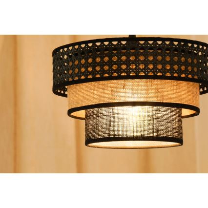 Brilagi - Ljuskrona med textilsladd DAKOTA LUNETA 1xE27/15W/230V diameter 25 cm svart/beige