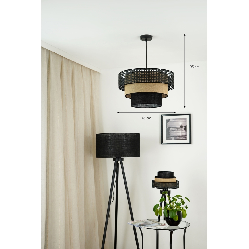 Brilagi - Ljuskrona med textilsladd DAKOTA LUNETA 1xE27/15W/230V diameter 45 cm svart/beige