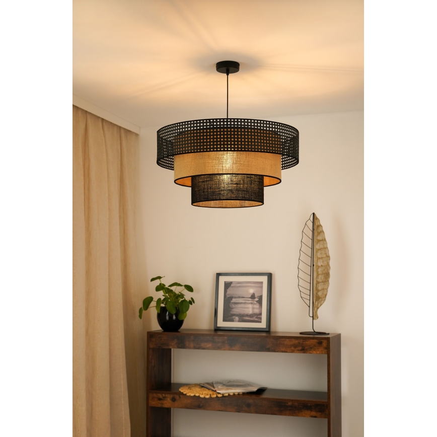 Brilagi - Ljuskrona med textilsladd DAKOTA LUNETA 1xE27/15W/230V diameter 60 cm svart/beige