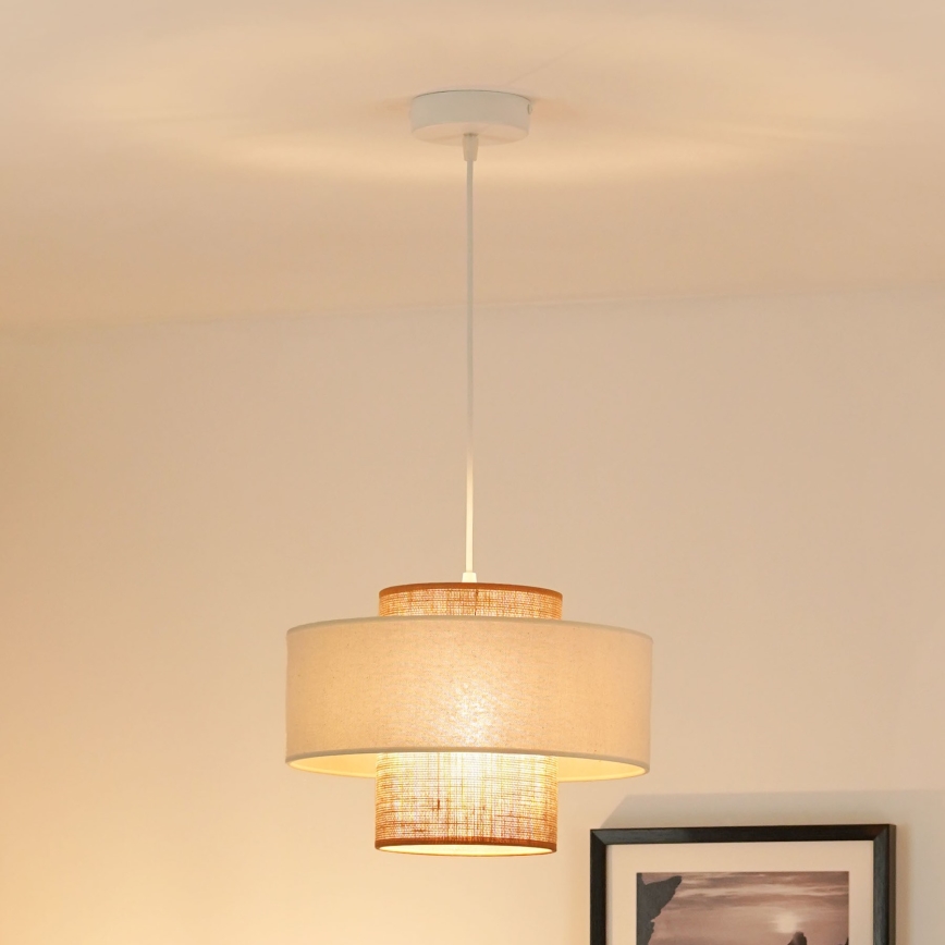 Brilagi - Ljuskrona med textilsladd DALLAS 1xE27/15W/230V diameter 30 cm brun/grädde/vit