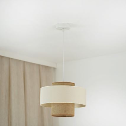 Brilagi - Ljuskrona med textilsladd DALLAS 1xE27/15W/230V diameter 30 cm brun/grädde/vit