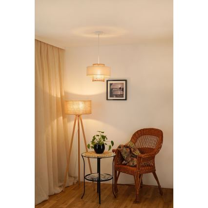 Brilagi - Ljuskrona med textilsladd DALLAS 1xE27/15W/230V diameter 30 cm brun/grädde/vit
