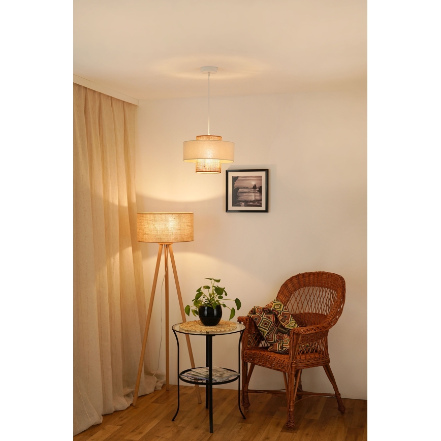Brilagi - Ljuskrona med textilsladd DALLAS 1xE27/15W/230V diameter 30 cm brun/grädde/vit