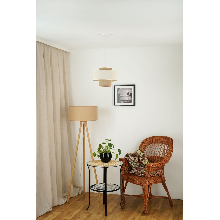 Brilagi - Ljuskrona med textilsladd DALLAS 1xE27/15W/230V diameter 30 cm brun/grädde/vit