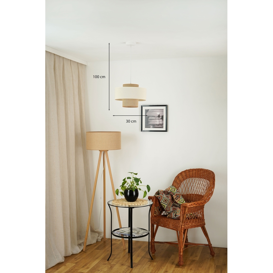 Brilagi - Ljuskrona med textilsladd DALLAS 1xE27/15W/230V diameter 30 cm brun/grädde/vit