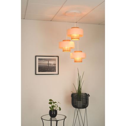 Brilagi - Ljuskrona med textilsladd DALLAS 3xE27/15W/230V brun/grädde/vit