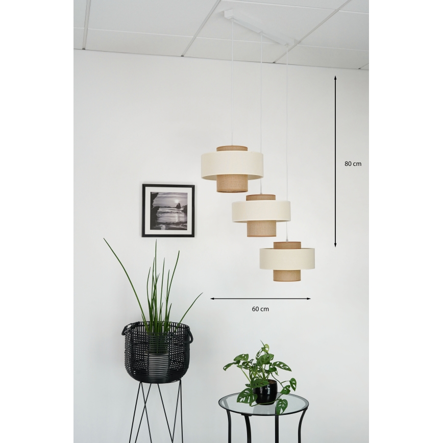 Brilagi - Ljuskrona med textilsladd DALLAS 3xE27/15W/230V brun/grädde/vit