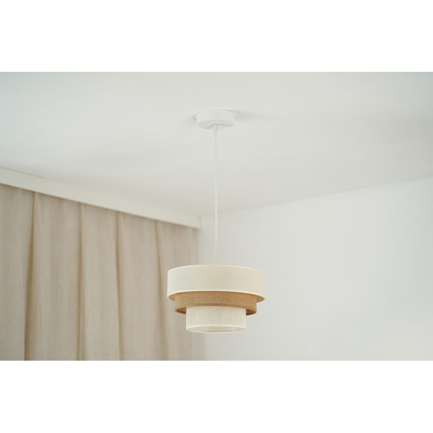 Brilagi - Ljuskrona med textilsladd DENVER LUNETA 1xE27/15W/230V diameter 25 cm beige/brun/grädde