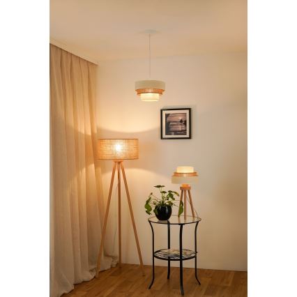 Brilagi - Ljuskrona med textilsladd DENVER LUNETA 1xE27/15W/230V diameter 25 cm beige/brun/grädde