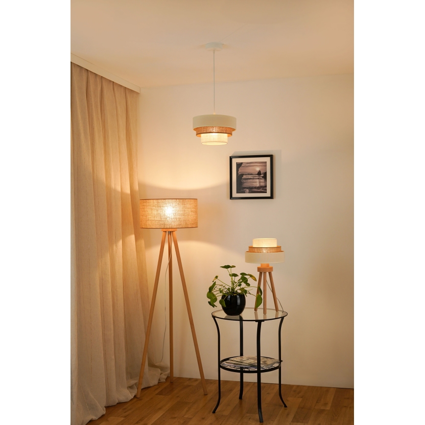Brilagi - Ljuskrona med textilsladd DENVER LUNETA 1xE27/15W/230V diameter 25 cm beige/brun/grädde