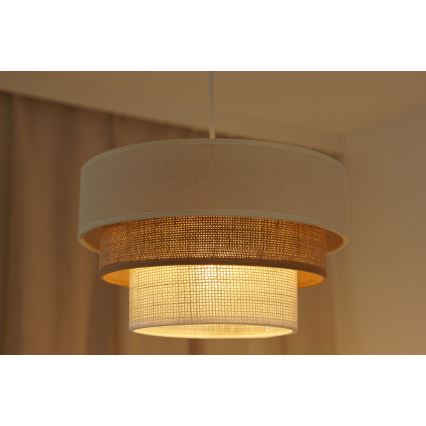 Brilagi - Ljuskrona med textilsladd DENVER LUNETA 1xE27/15W/230V diameter 25 cm beige/brun/grädde