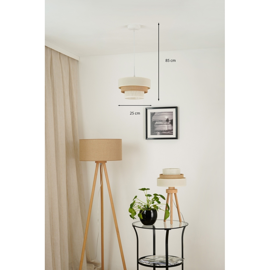 Brilagi - Ljuskrona med textilsladd DENVER LUNETA 1xE27/15W/230V diameter 25 cm beige/brun/grädde