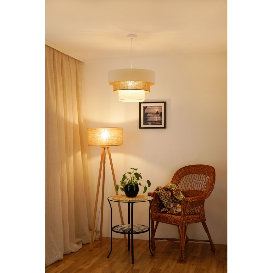 Brilagi - Ljuskrona med textilsladd DENVER LUNETA 1xE27/15W/230V diameter 45 cm beige/brun/grädde