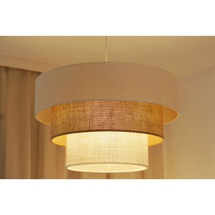 Brilagi - Ljuskrona med textilsladd DENVER LUNETA 1xE27/15W/230V diameter 45 cm beige/brun/grädde