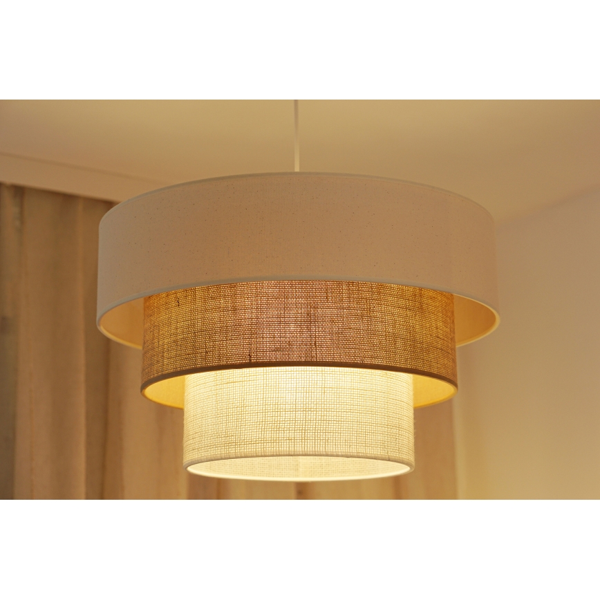 Brilagi - Ljuskrona med textilsladd DENVER LUNETA 1xE27/15W/230V diameter 45 cm beige/brun/grädde