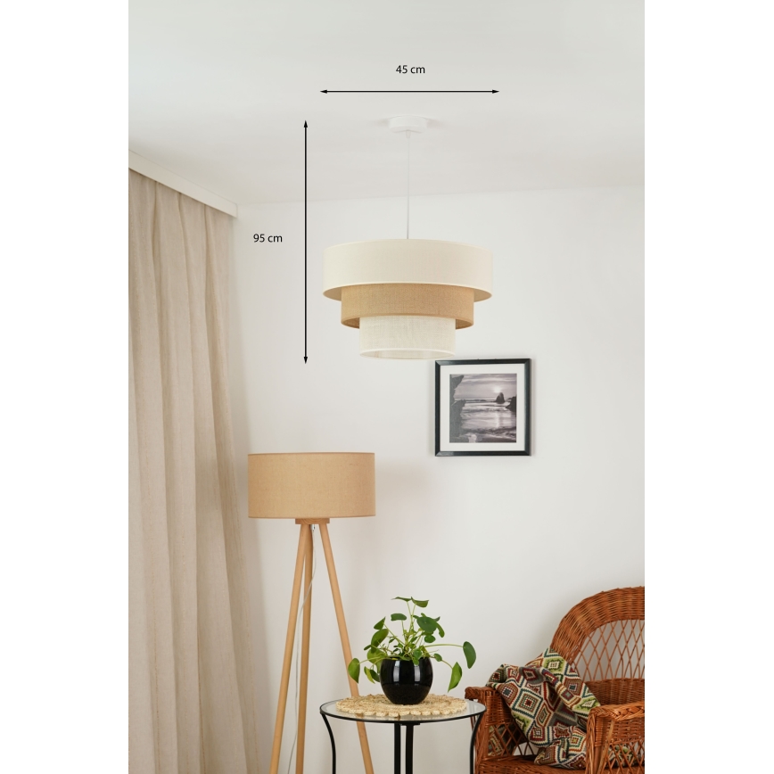 Brilagi - Ljuskrona med textilsladd DENVER LUNETA 1xE27/15W/230V diameter 45 cm beige/brun/grädde