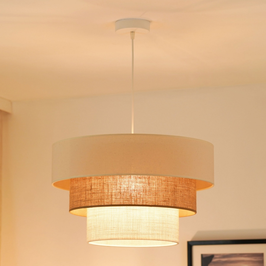 Brilagi - Ljuskrona med textilsladd DENVER LUNETA 1xE27/15W/230V diameter 45 cm beige/brun/grädde