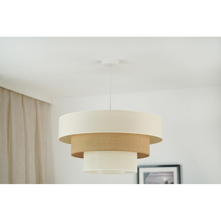 Brilagi - Ljuskrona med textilsladd DENVER LUNETA 1xE27/15W/230V diameter 60 cm beige/brun/grädde