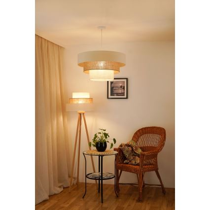Brilagi - Ljuskrona med textilsladd DENVER LUNETA 1xE27/15W/230V diameter 60 cm beige/brun/grädde