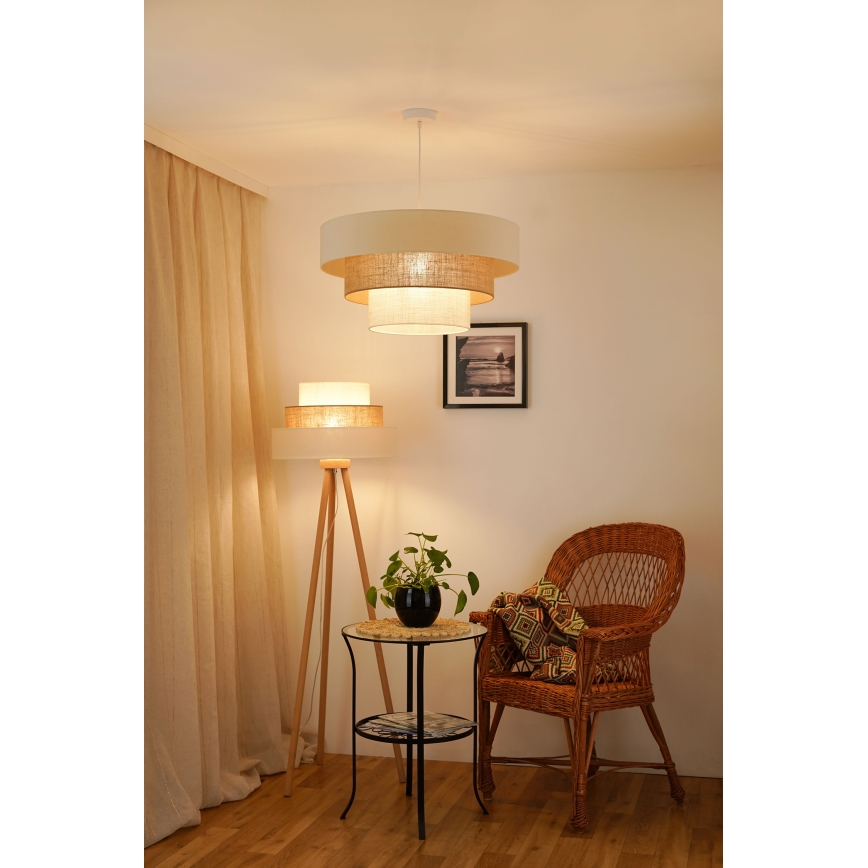 Brilagi - Ljuskrona med textilsladd DENVER LUNETA 1xE27/15W/230V diameter 60 cm beige/brun/grädde