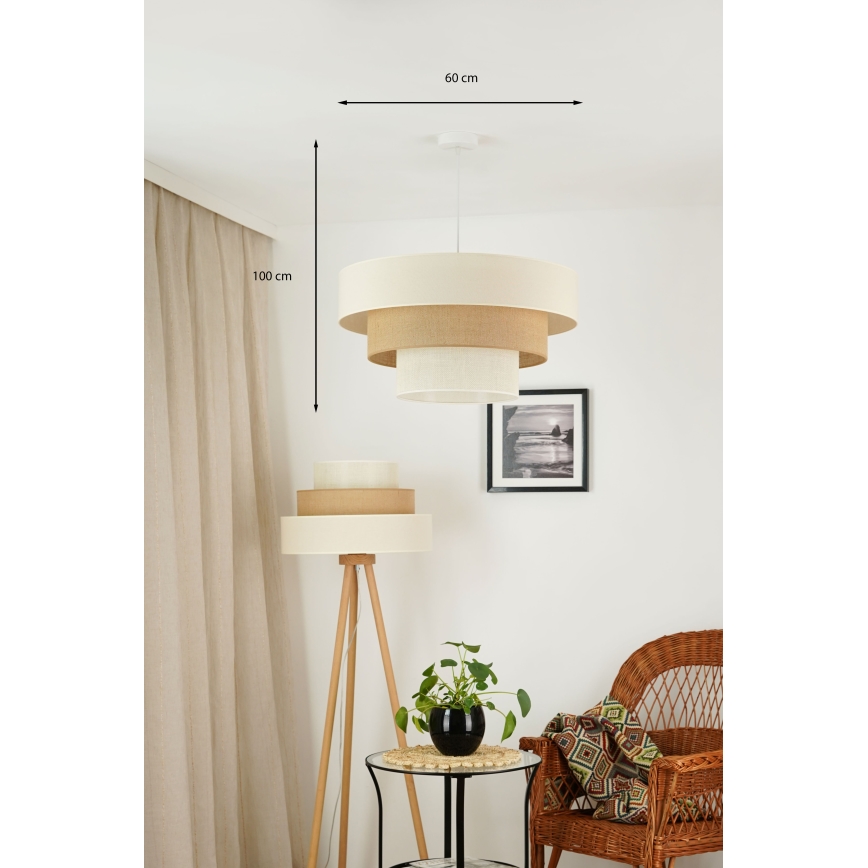 Brilagi - Ljuskrona med textilsladd DENVER LUNETA 1xE27/15W/230V diameter 60 cm beige/brun/grädde