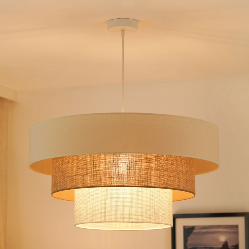 Brilagi - Ljuskrona med textilsladd DENVER LUNETA 1xE27/15W/230V diameter 60 cm beige/brun/grädde