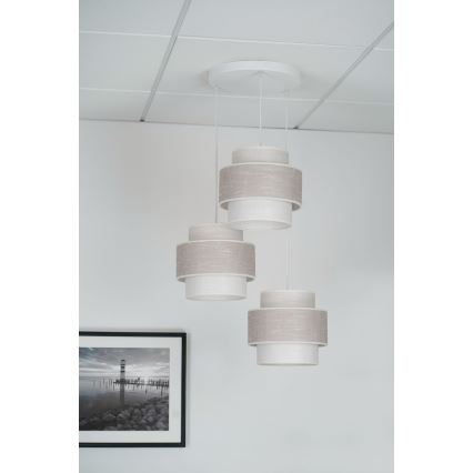 Brilagi - Ljuskrona med textilsladd DOVER SPACE 3xE27/15W/230V grå/grädde