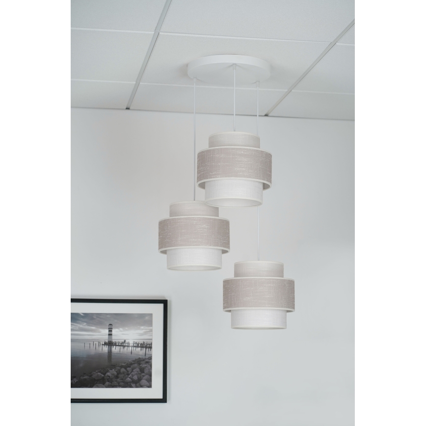 Brilagi - Ljuskrona med textilsladd DOVER SPACE 3xE27/15W/230V grå/grädde