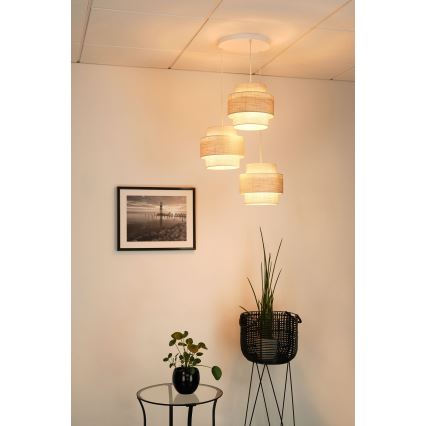 Brilagi - Ljuskrona med textilsladd DOVER SPACE 3xE27/15W/230V grå/grädde