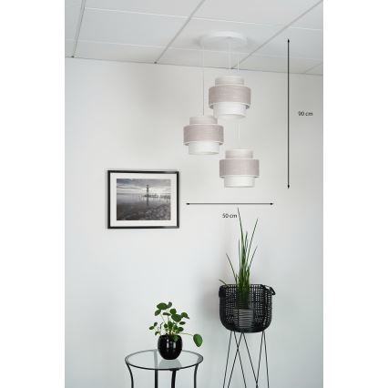 Brilagi - Ljuskrona med textilsladd DOVER SPACE 3xE27/15W/230V grå/grädde